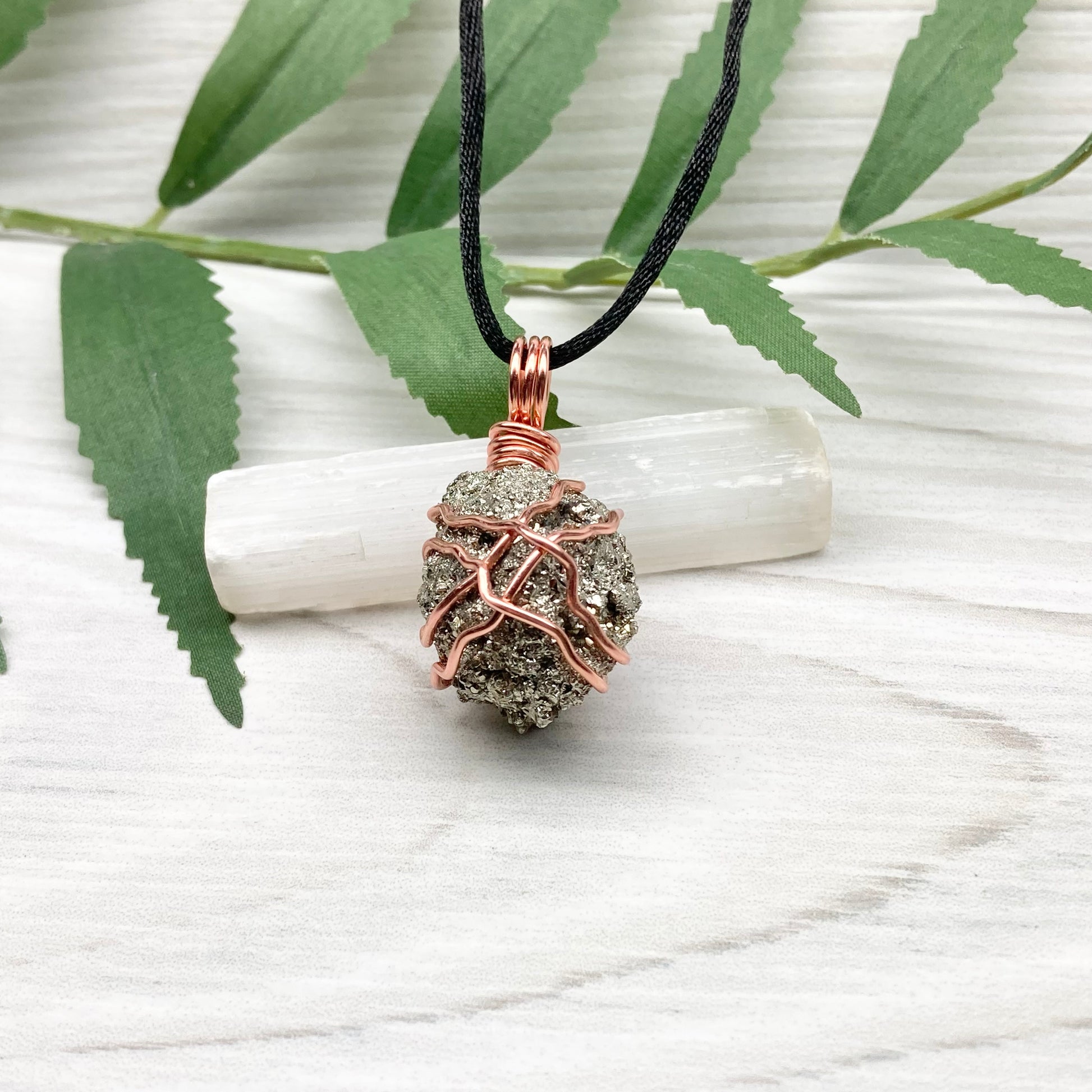 Raw Pyrite Necklace. Real Pyrite Stone Hand Wrapped With Copper Wire. Fools Gold Crystal Pendant. Comes On A Black Chain. Leo And Taurus Zodiac Jewelry. Handmade In Tennessee.