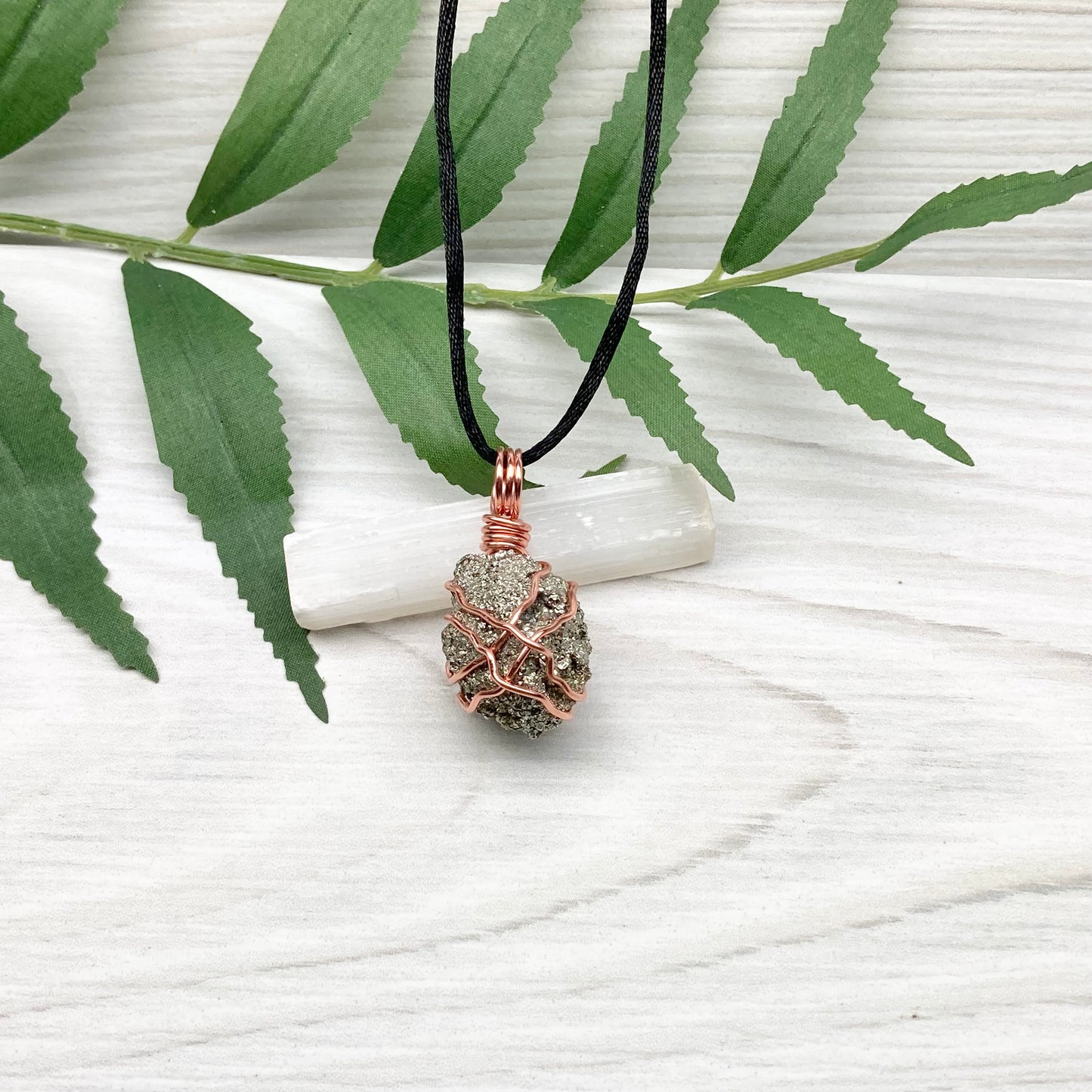 Raw Pyrite Necklace. Real Pyrite Stone Hand Wrapped With Copper Wire. Fools Gold Crystal Pendant. Comes On A Black Chain. Leo And Taurus Zodiac Jewelry. Handmade In Tennessee.