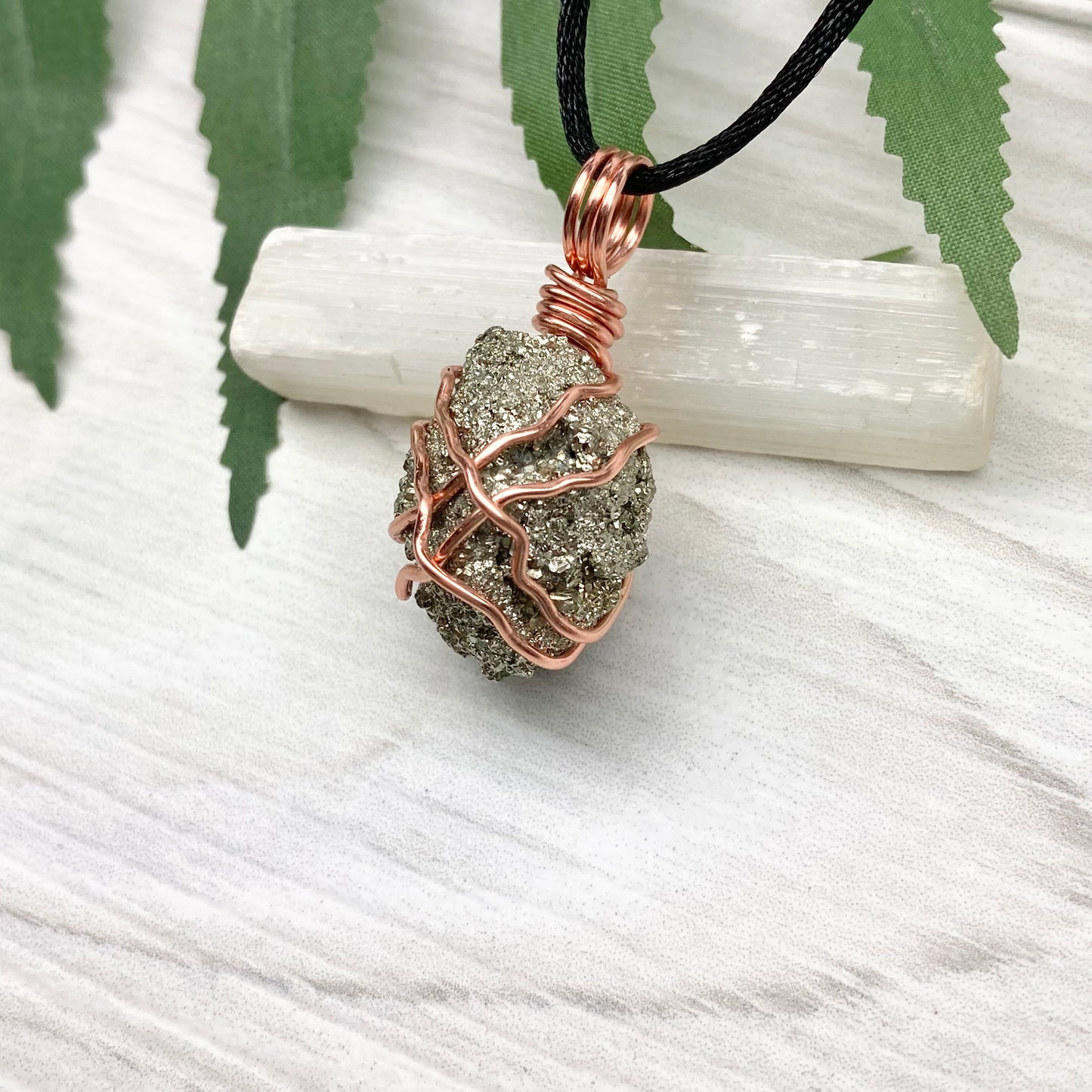 Raw Pyrite Necklace. Real Pyrite Stone Hand Wrapped With Copper Wire. Fools Gold Crystal Pendant. Comes On A Black Chain. Leo And Taurus Zodiac Jewelry. Handmade In Tennessee.