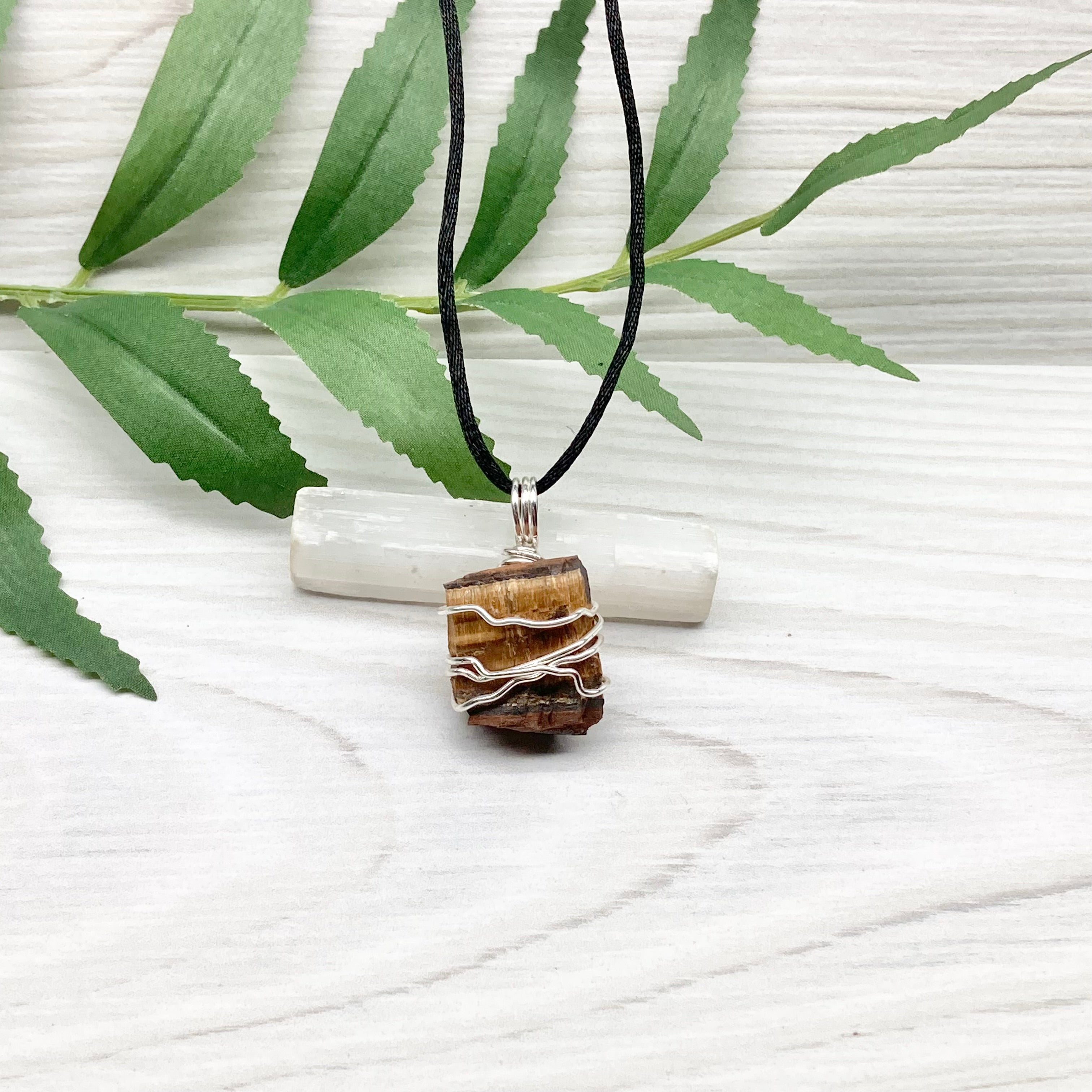 Tiger Eye Necklace. 304 Surgical Stainless Steel Chain. Raw cut Tiger popular Eye slab pendant.