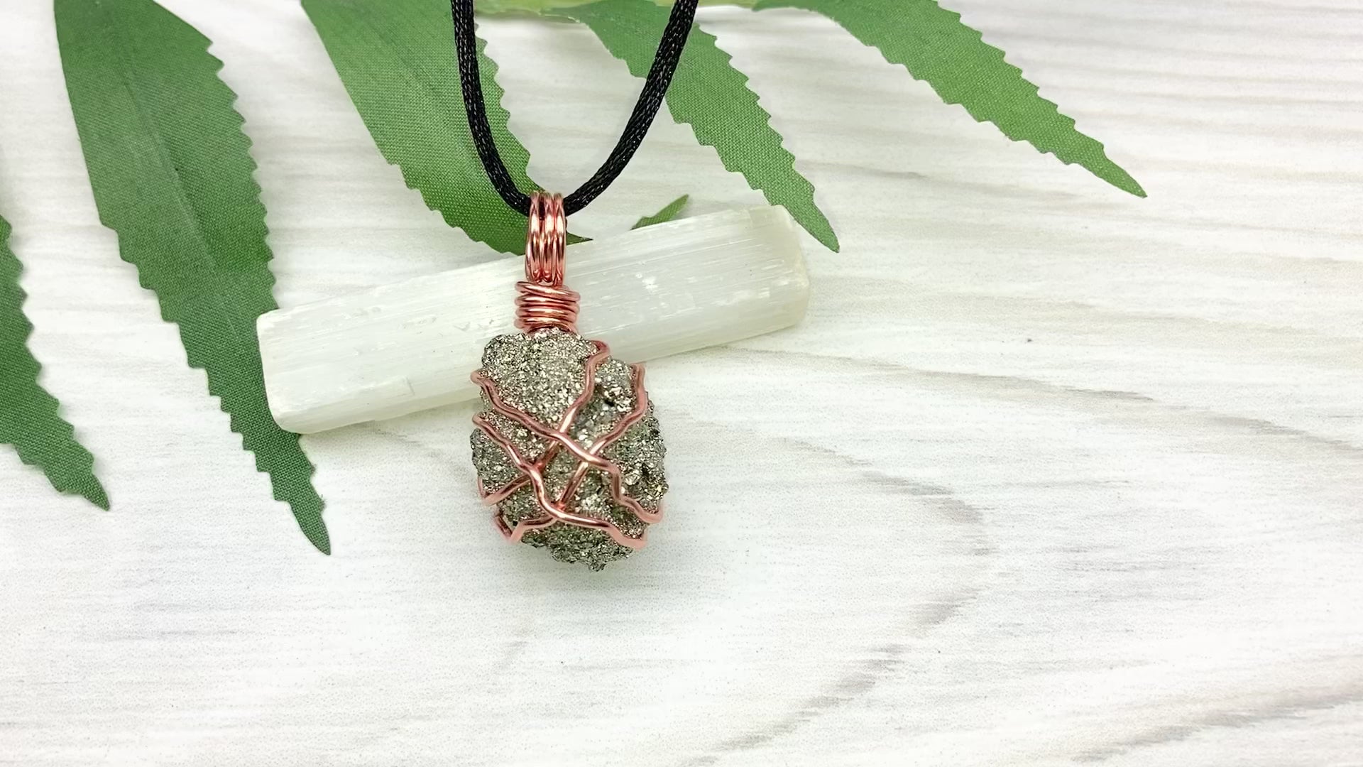 Raw Pyrite Necklace. Real Pyrite Stone Hand Wrapped With Copper Wire. Fools Gold Crystal Pendant. Comes On A Black Chain. Leo And Taurus Zodiac Jewelry. Handmade In Tennessee.