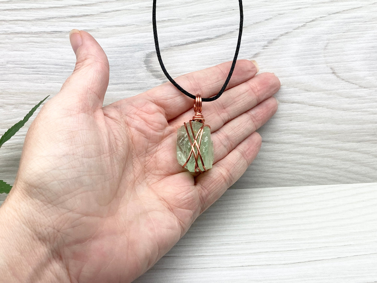 Green Calcite Crystal Cage Necklace