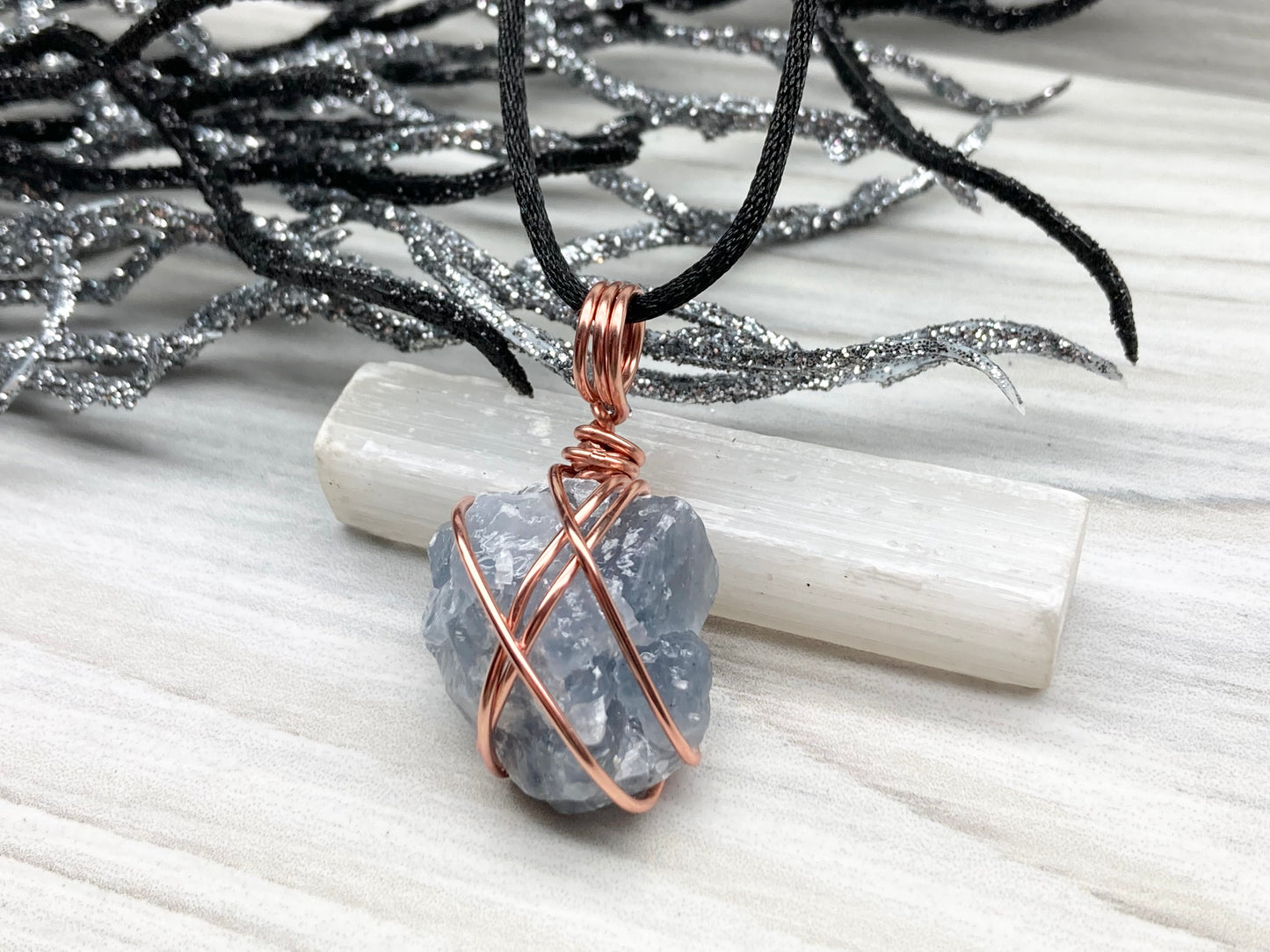 Raw Blue Calcite Necklace. Rough Natural Blue Crystal Copper Wrapped Pendant. Small Dainty Gemstone. Metaphysical New Age Style.