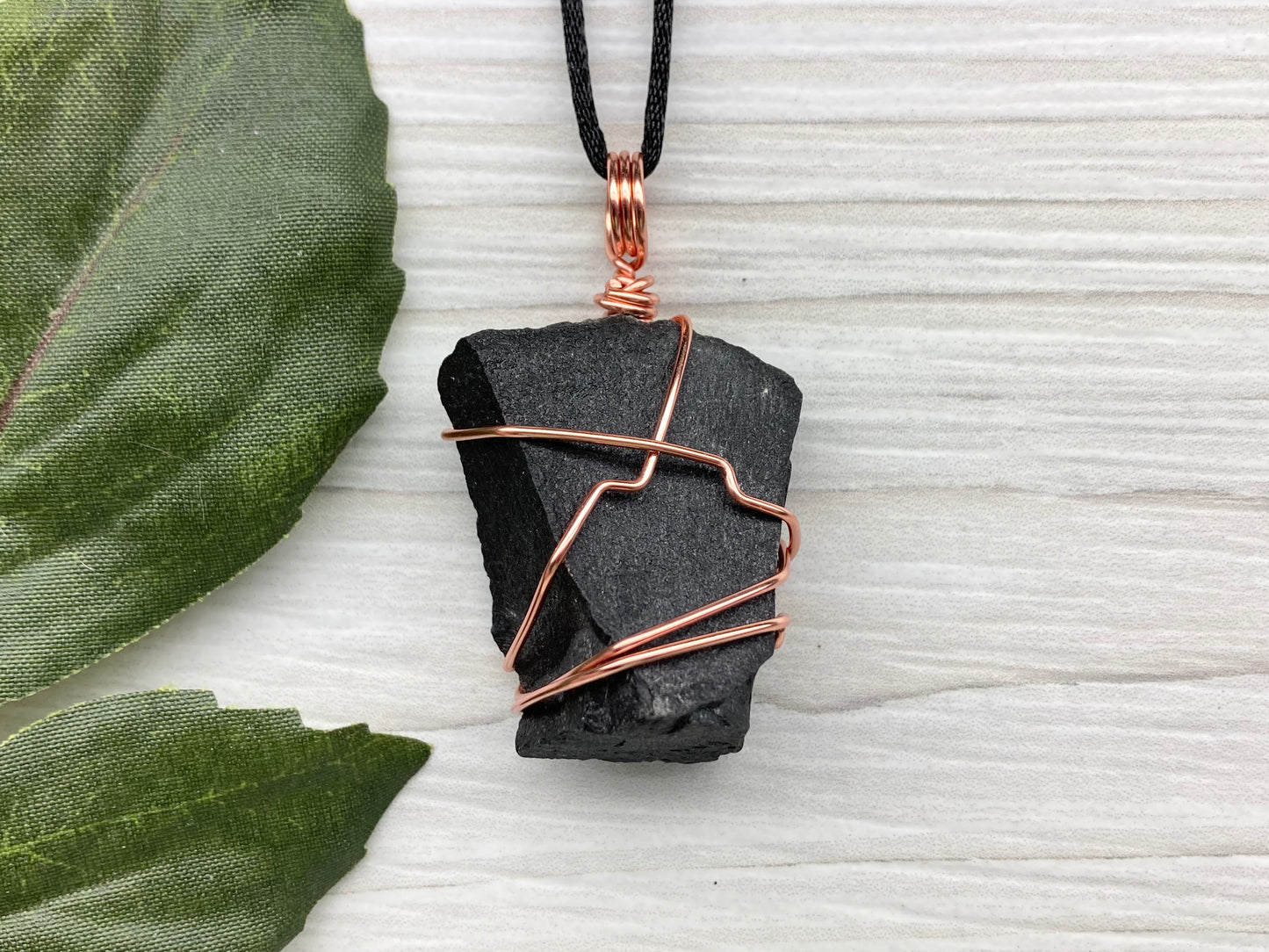 Black Agate Necklace. Raw Black Agate Stone Wrapped With Copper Wire. This pendant Is A Bit Chunky. Comes On A Black Chain. New Age Spiritual Jewelry.