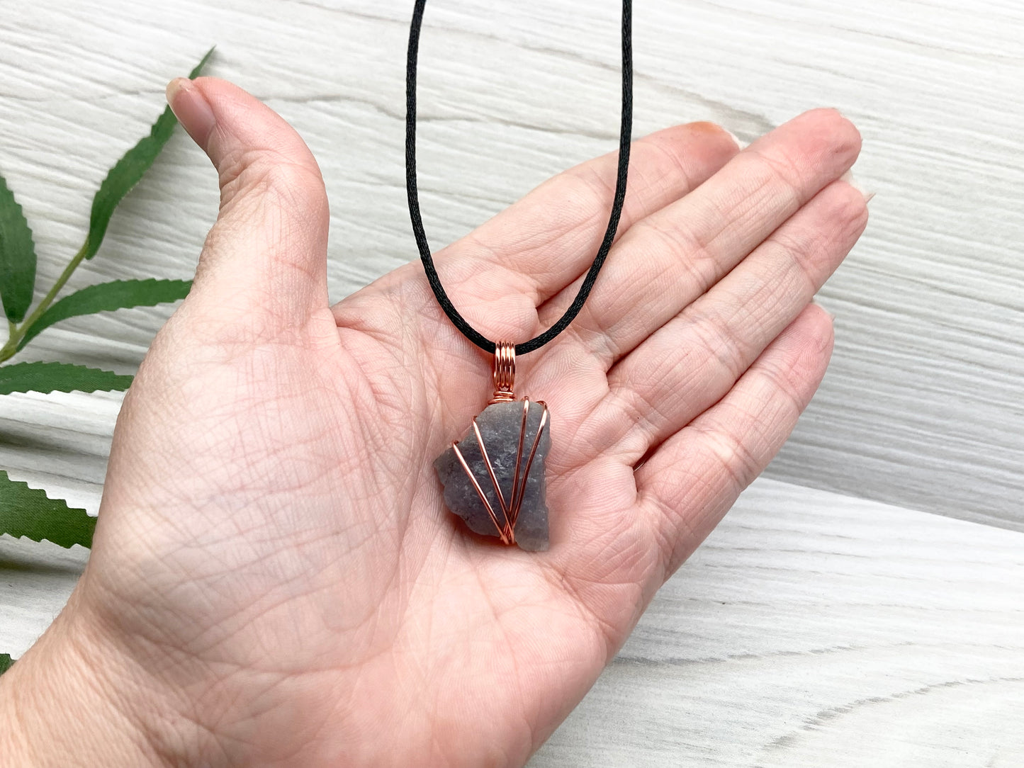 Raw Iolite Necklace. Natural Iolite Crystal Wrapped With Pure Copper Wire.This Stone Is A Blue Purple Color. Comes On A Black Chain. New Age Sagittarius Pendant.