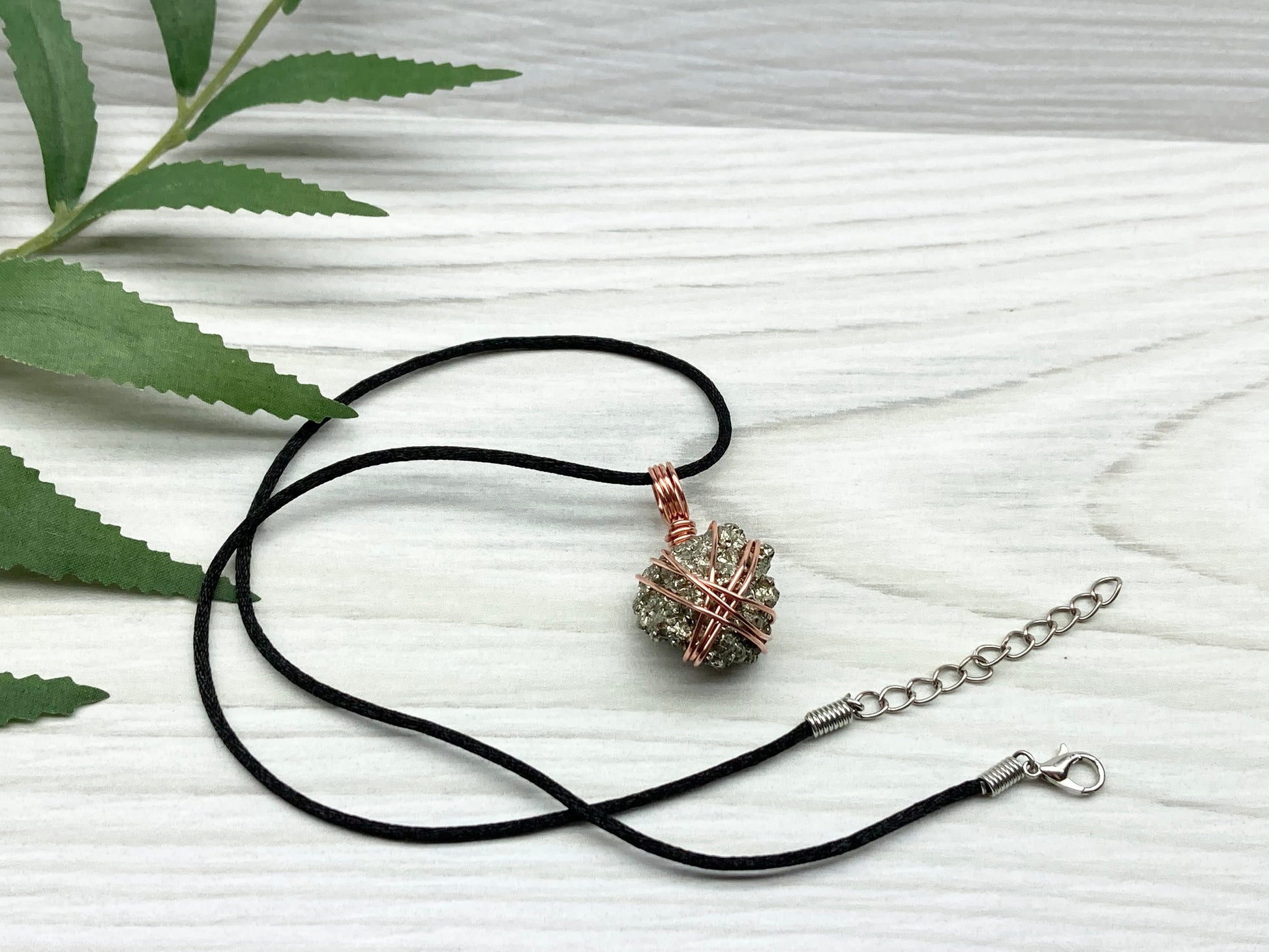 Raw Pyrite Necklace. Natural Pyrite Hand Wrapped With Copper Wire. Fools Gold Crystal Pendant. Comes On A Black Chain. Leo Zodiac Jewelry. Handmade In Tennessee.
