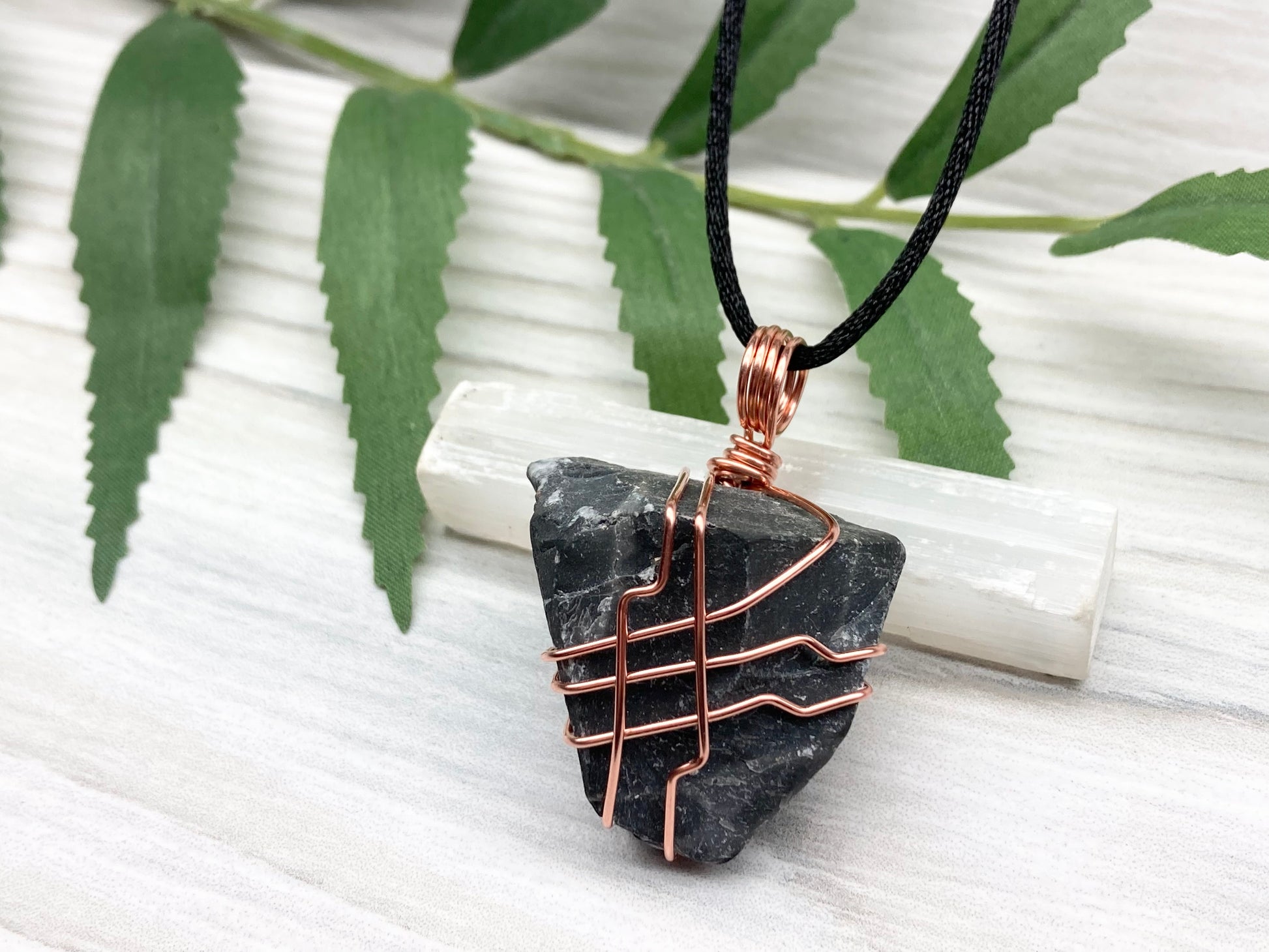 Raw Black Onyx Necklace. Rough Crystal Wrapped With Copper Wire. Comes On A Black Chain. New Age Boho Style Jewelry.