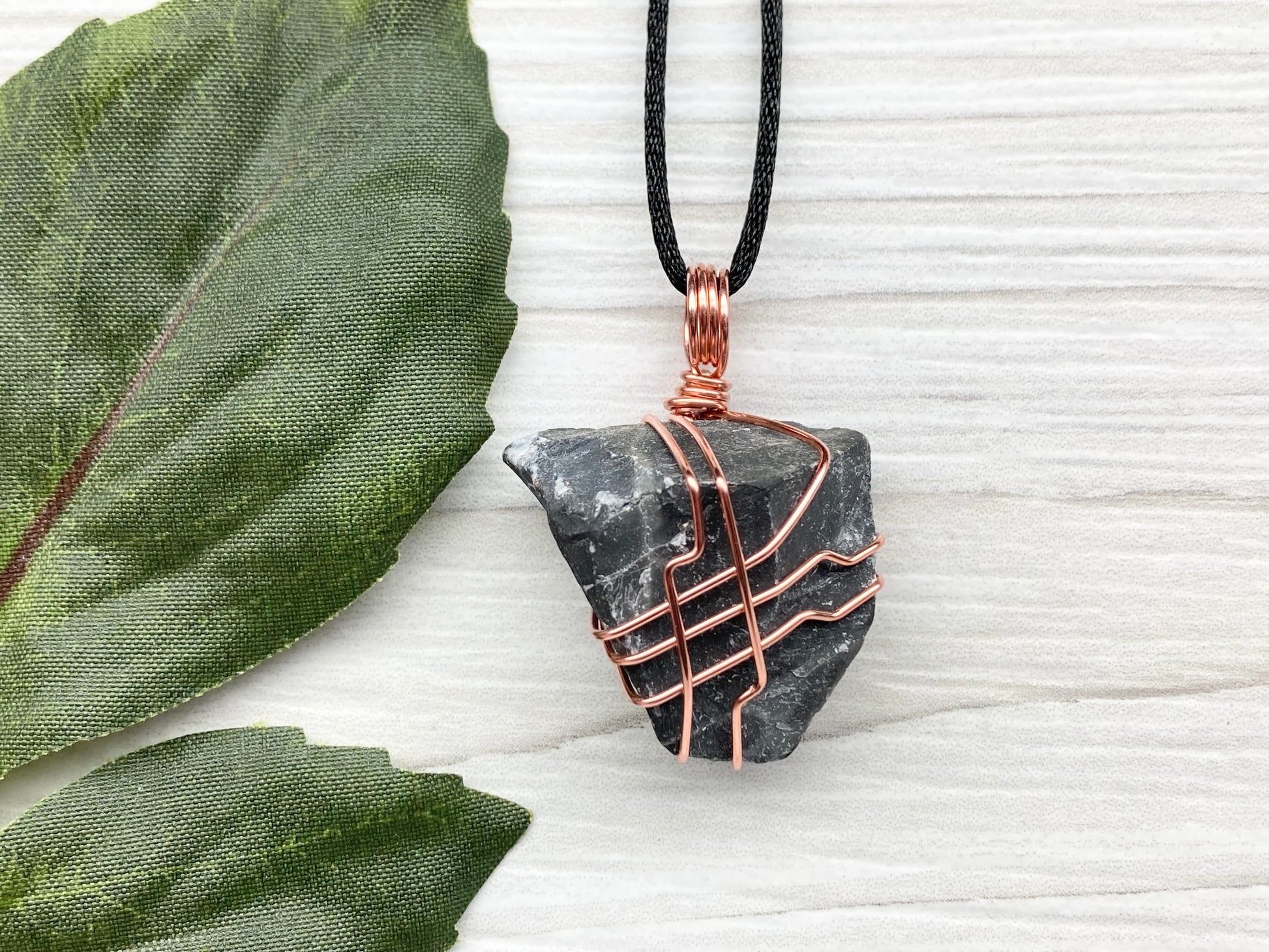 Raw Black Onyx Necklace. Rough Crystal Wrapped With Copper Wire. Comes On A Black Chain. New Age Boho Style Jewelry.